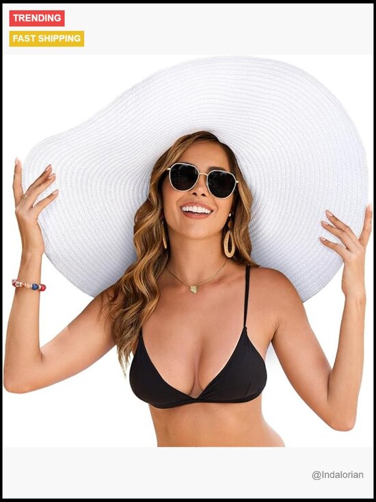 Oversized Wide Brim Straw Sun Hat UPF 50+ UV Protection Foldable Travel Beach main image 5